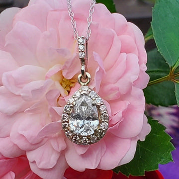 14k White Gold 1 CTW Pear Diamond Halo Pendant DPD-26703